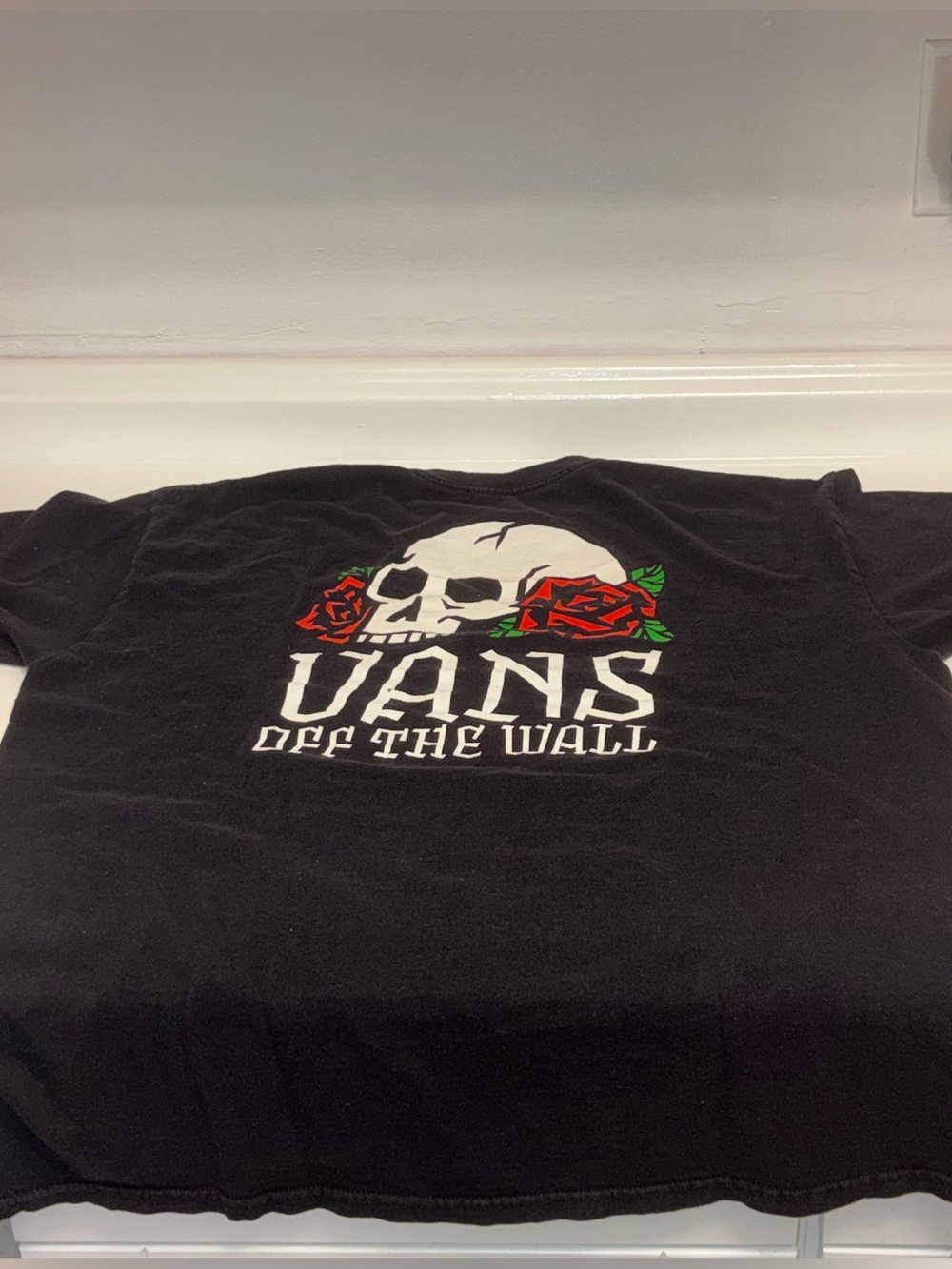 Vans Black Tee with Skull and Red Rose XL